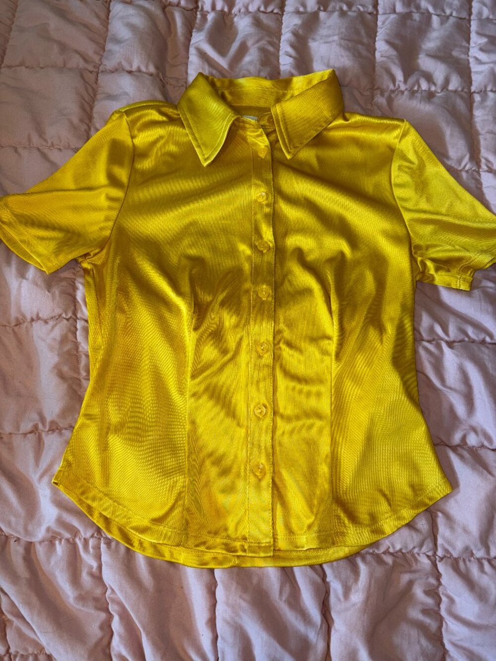 Yellow Satin Button-up Shirt